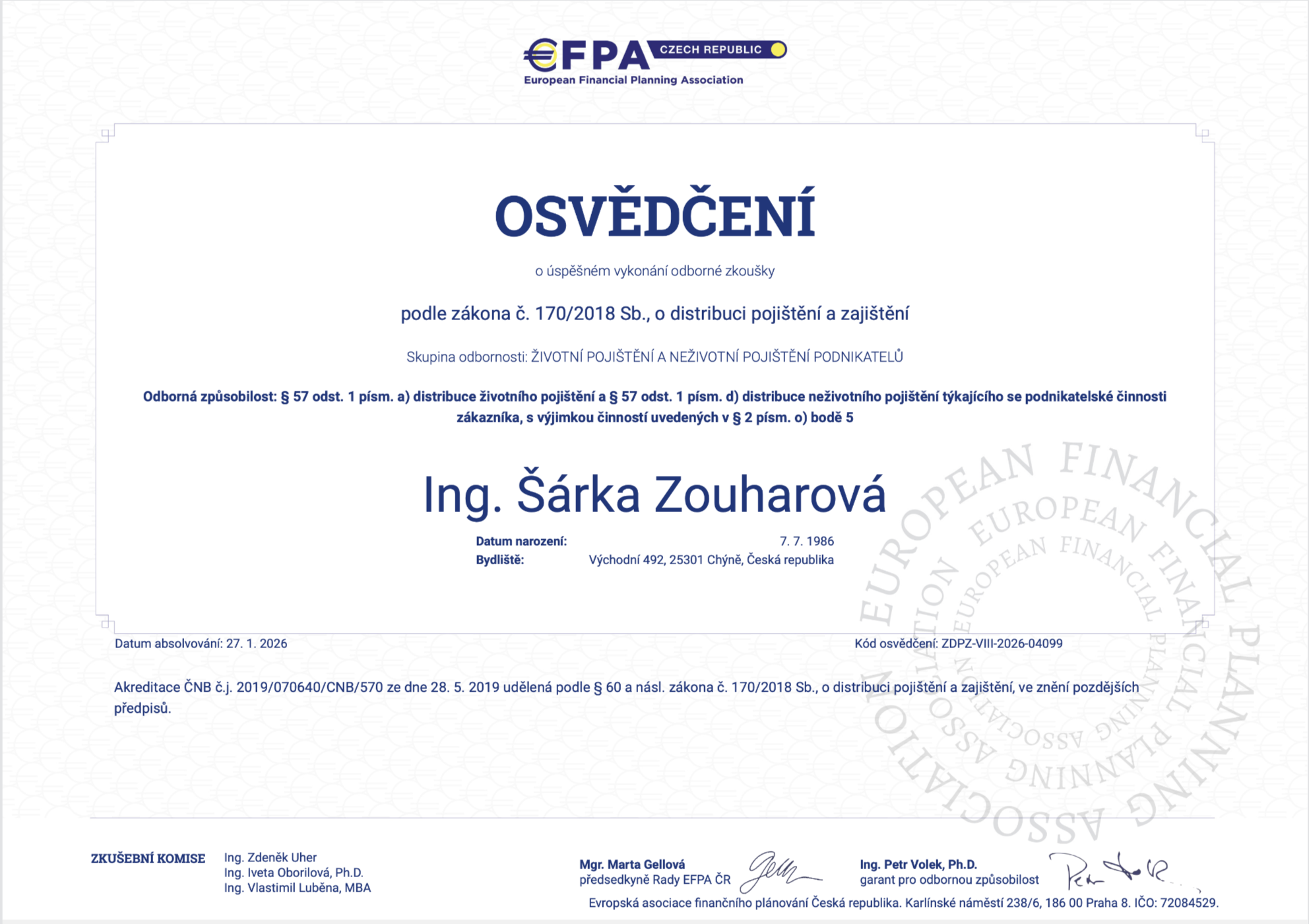 certifikát pojištění